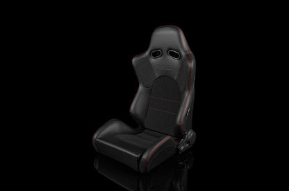 Braum Advan Series Sport Seats - Black Leatherette (Red Stitching) Pair - Universal