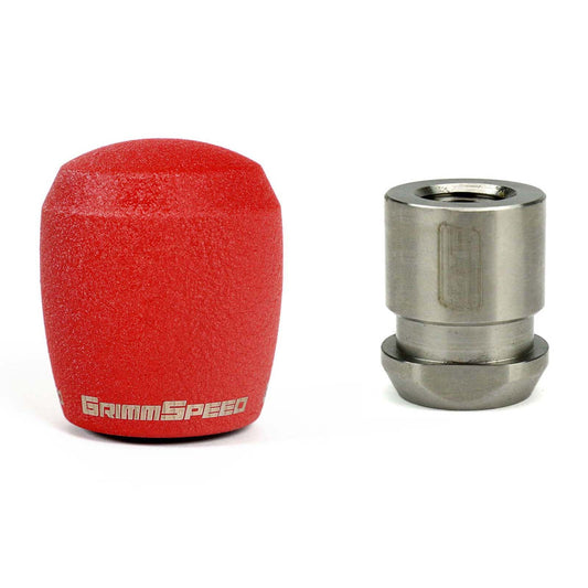 GrimmSpeed Stubby Shift Knob Stainless Steel Red w/ 5SPD Boot Retainer - Subaru 5MT Models (inc. 2002-2014 WRX)