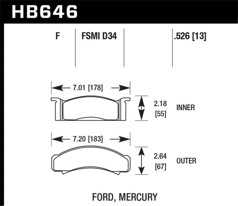 Hawk 68-73 Ford Mustang / 68-71 Torino / 68-71 Montego / 68-73 Cougar HPS Street Front Brake Pads