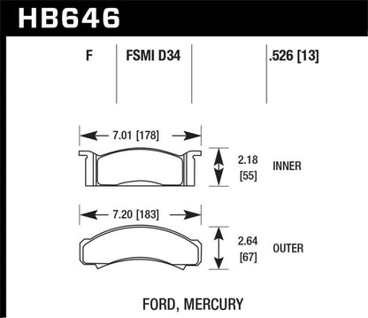 Hawk 68-73 Ford Mustang / 68-71 Torino / 68-71 Montego / 68-73 Cougar HPS Street Front Brake Pads