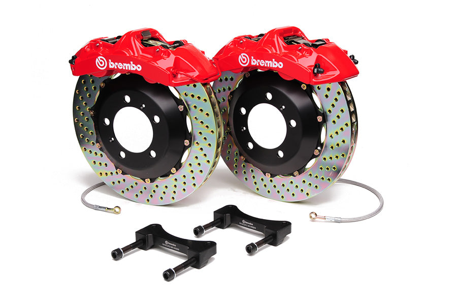 Brembo Gran Turismo 6 Piston Front Brake Kit Red Drilled Rotors - 2008-2014 Subaru WRX / 2010-2011 Legacy 2.5i