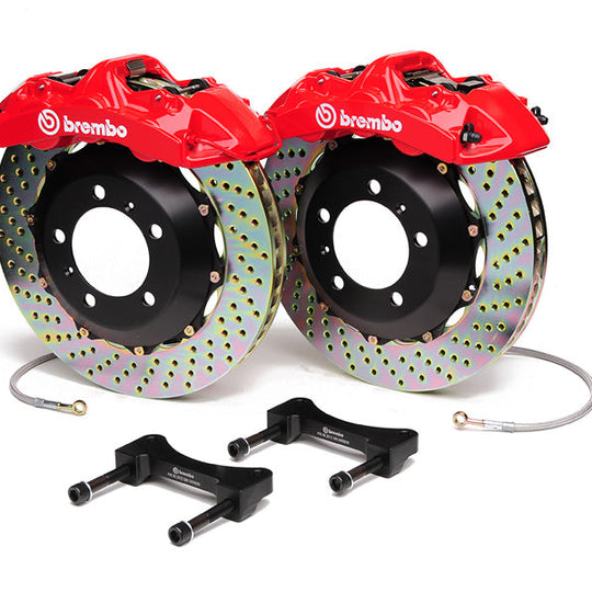 Brembo Gran Turismo 6 Piston Front Brake Kit Red Drilled Rotors - 2008-2014 Subaru WRX / 2010-2011 Legacy 2.5i