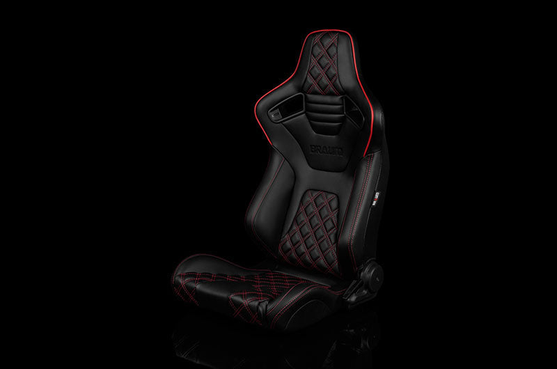 Braum Elite-X Series Sport Seats - Black Diamond (Double Red Stitching / Red Piping) Pair - Universal