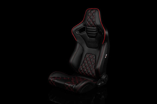 Braum Elite-X Series Sport Seats - Black Diamond (Double Red Stitching / Red Piping) Pair - Universal