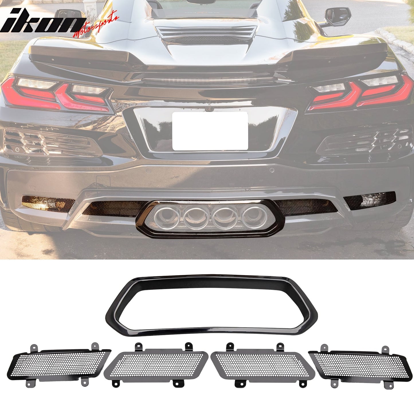 2020-2025 Corvette C8 Front Rear Bumpers Black Exhaust Trunk Spoiler