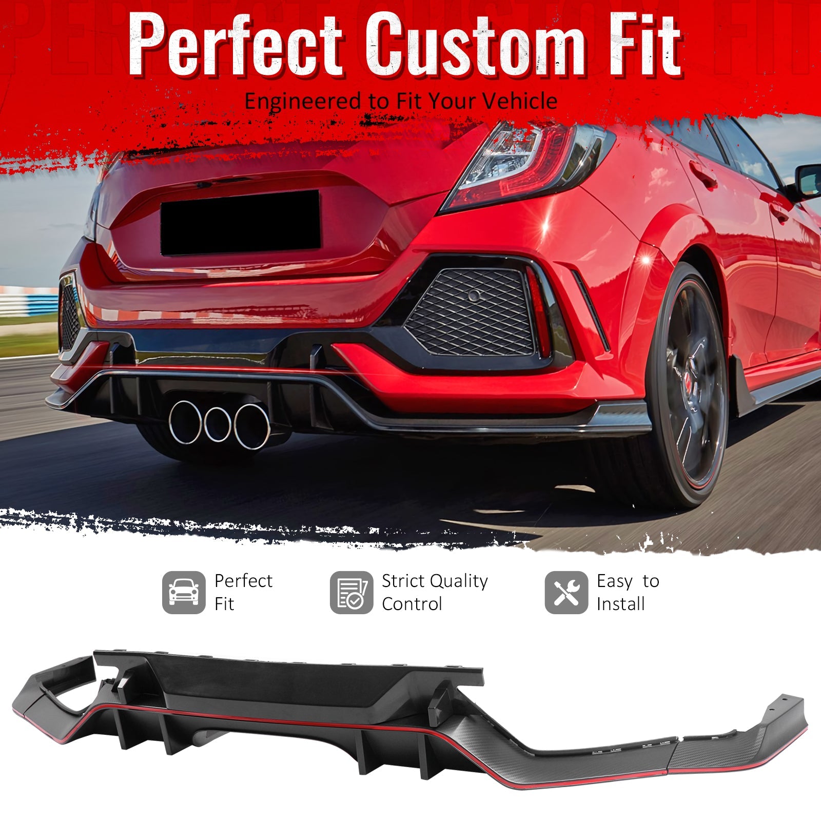 2017-2021 Honda Civic Hatchback Type R Black Rear Bumper Lip Kit PP