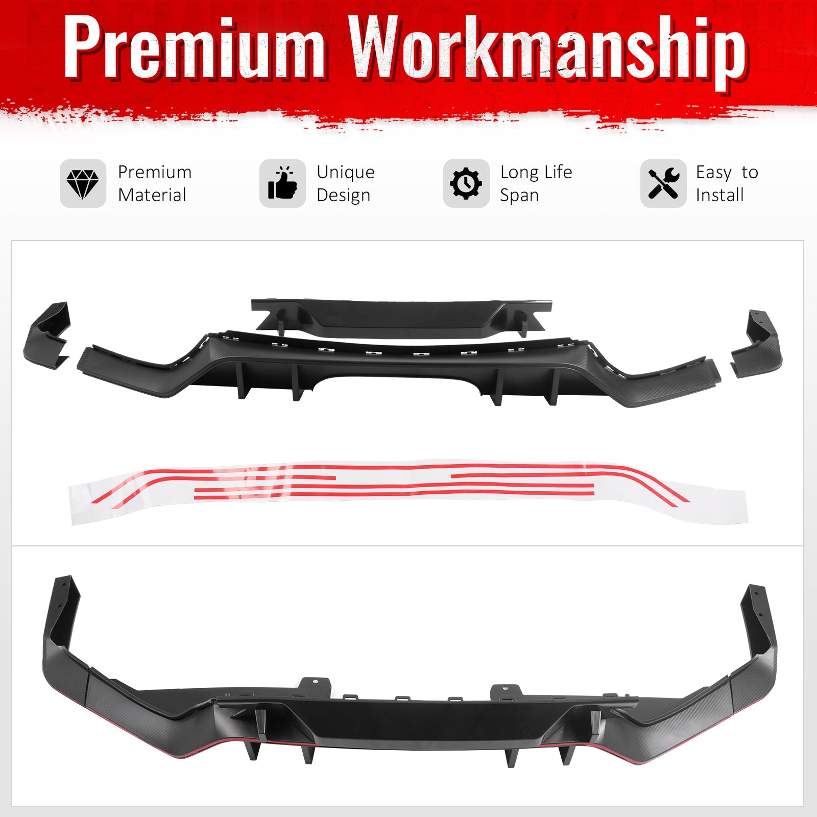 2017-2021 Honda Civic Hatchback Type R Black Rear Bumper Lip Kit PP