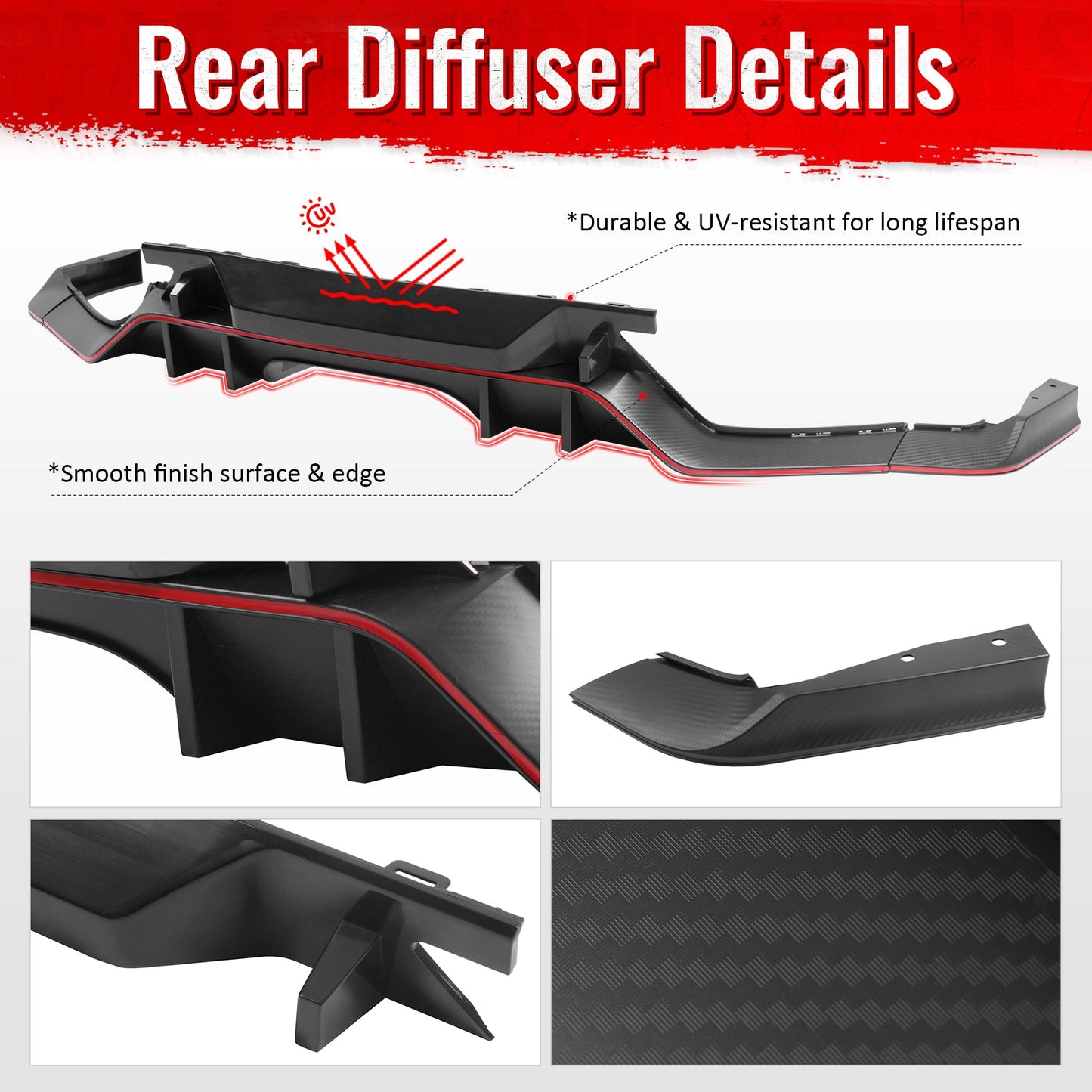 2017-2021 Honda Civic Hatchback Type R Black Rear Bumper Lip Kit PP