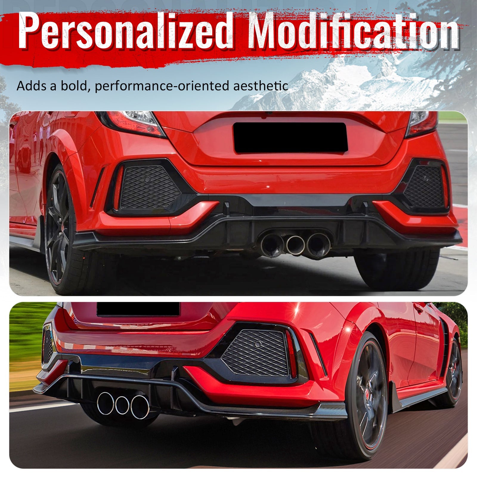 2017-2021 Honda Civic Hatchback Type R Black Rear Bumper Lip Kit PP