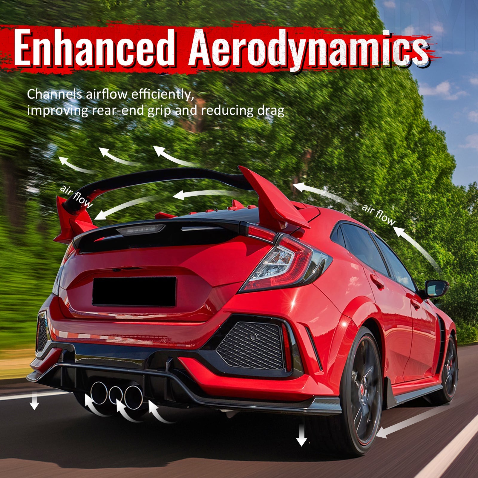 2017-2021 Honda Civic Hatchback Type R Black Rear Bumper Lip Kit PP