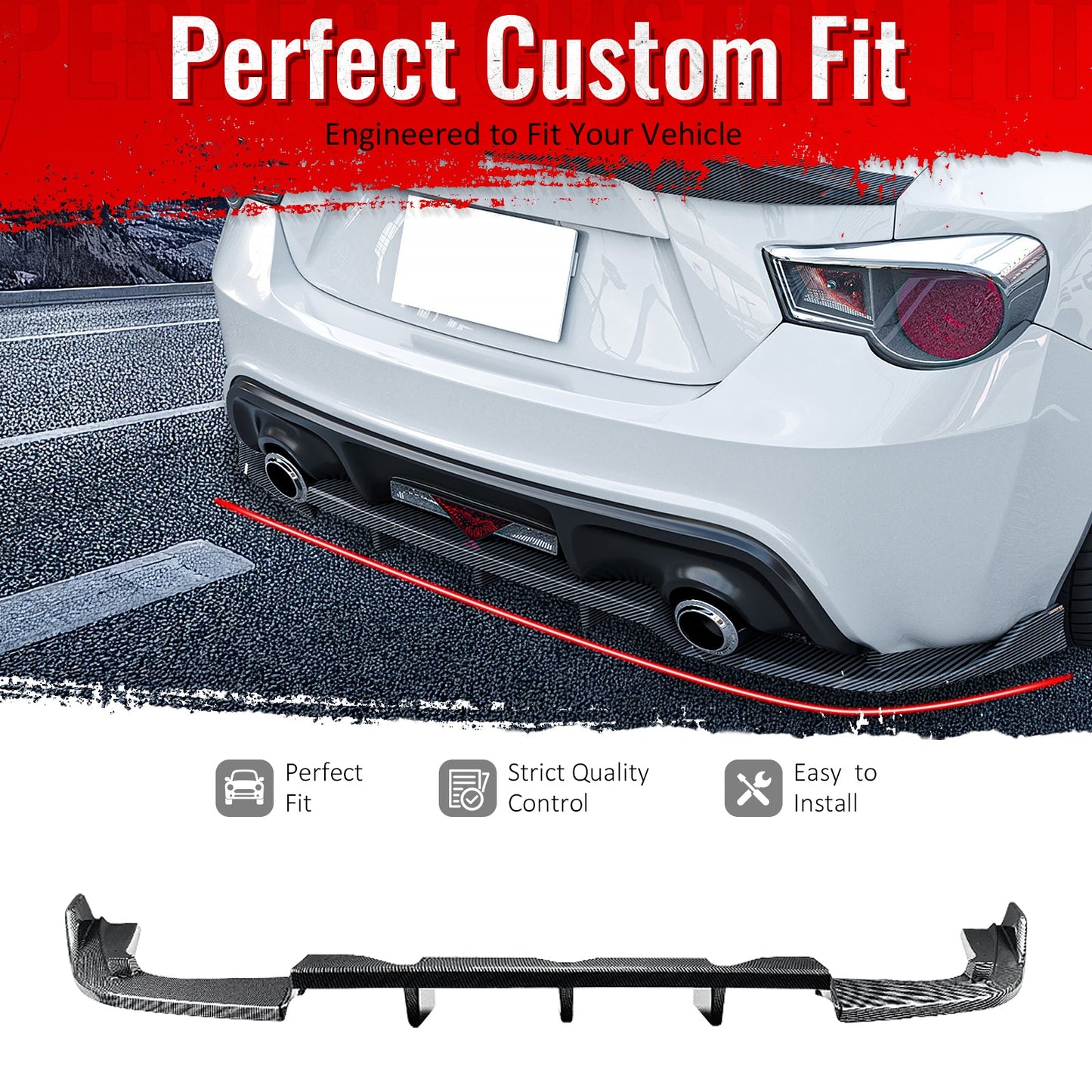 2013-2020 Scion FRS Subaru BRZ Carbon Fiber Print Rear Diffuser PP