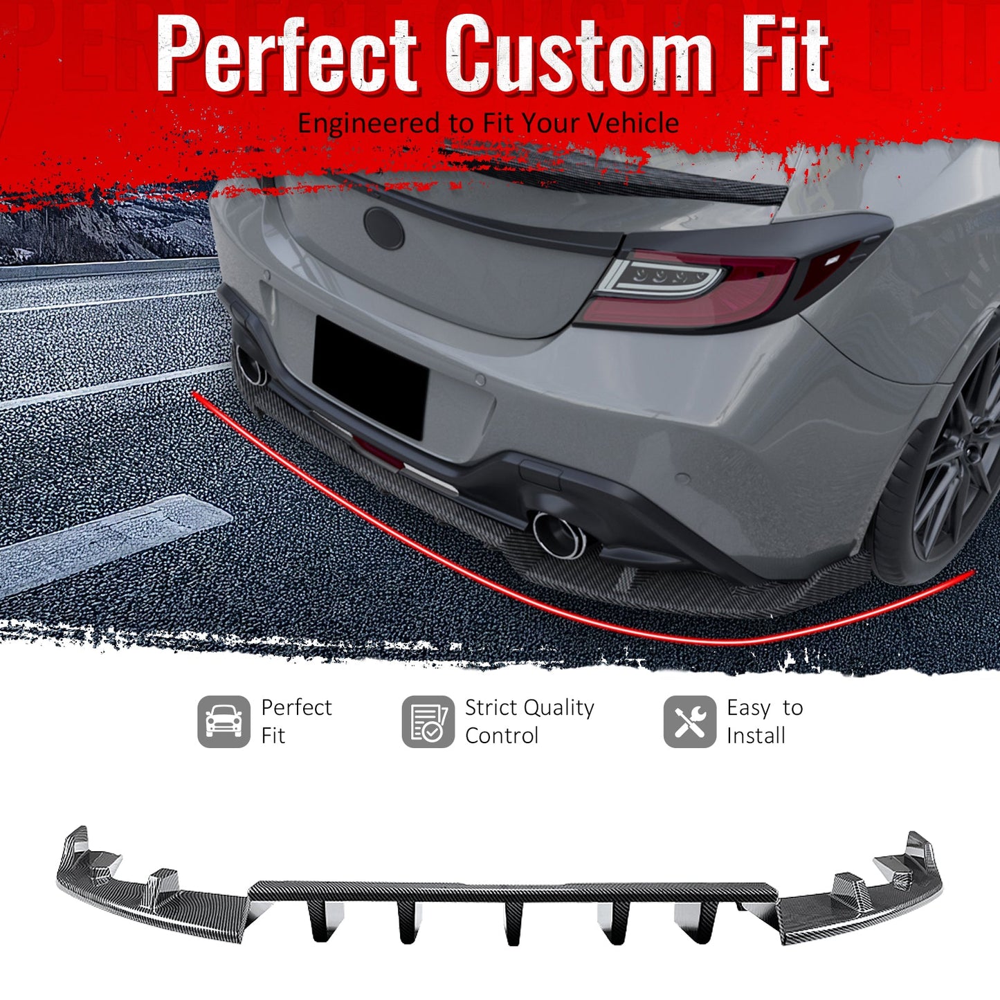 2022-2026 Subaru BRZ GR86 IKV1 Carbon Fiber Print Rear Diffuser Lip PP