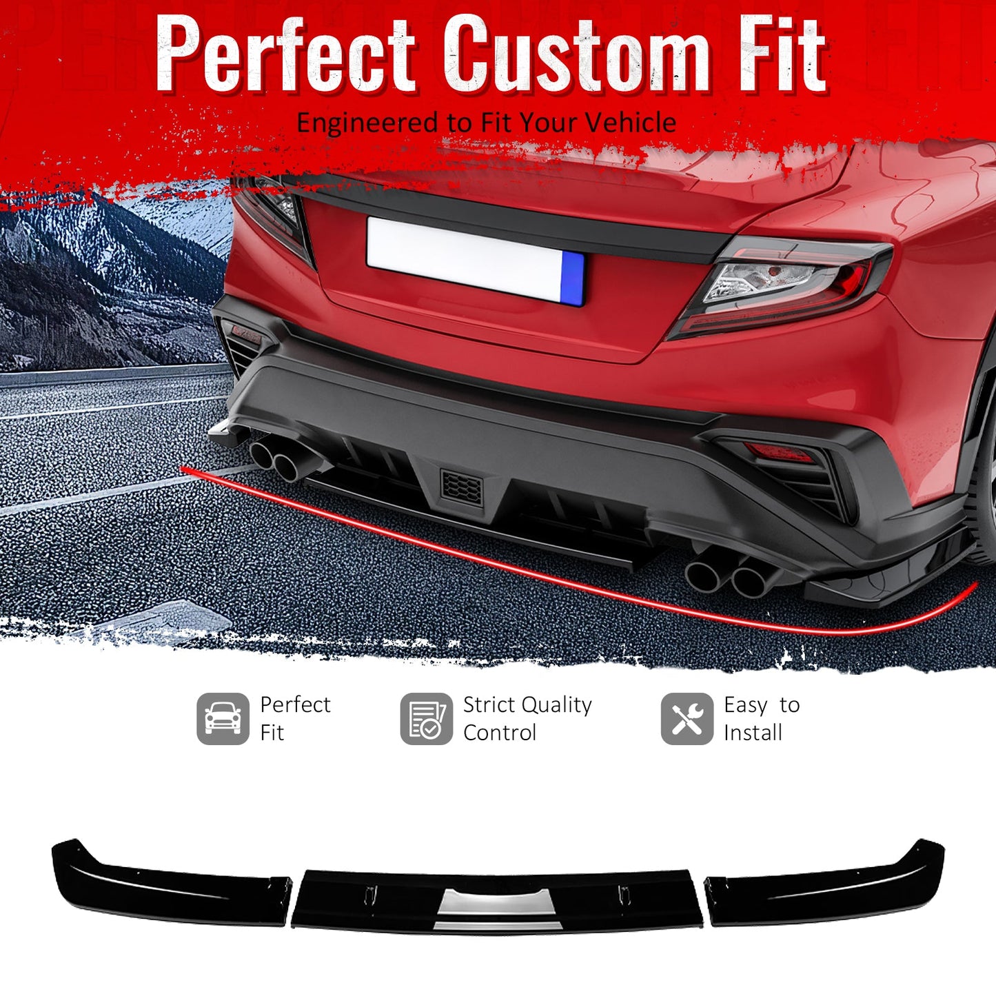 2022-2025 Subaru WRX STI Style Rear Diffuser Lip Gloss Black ABS 3PCS