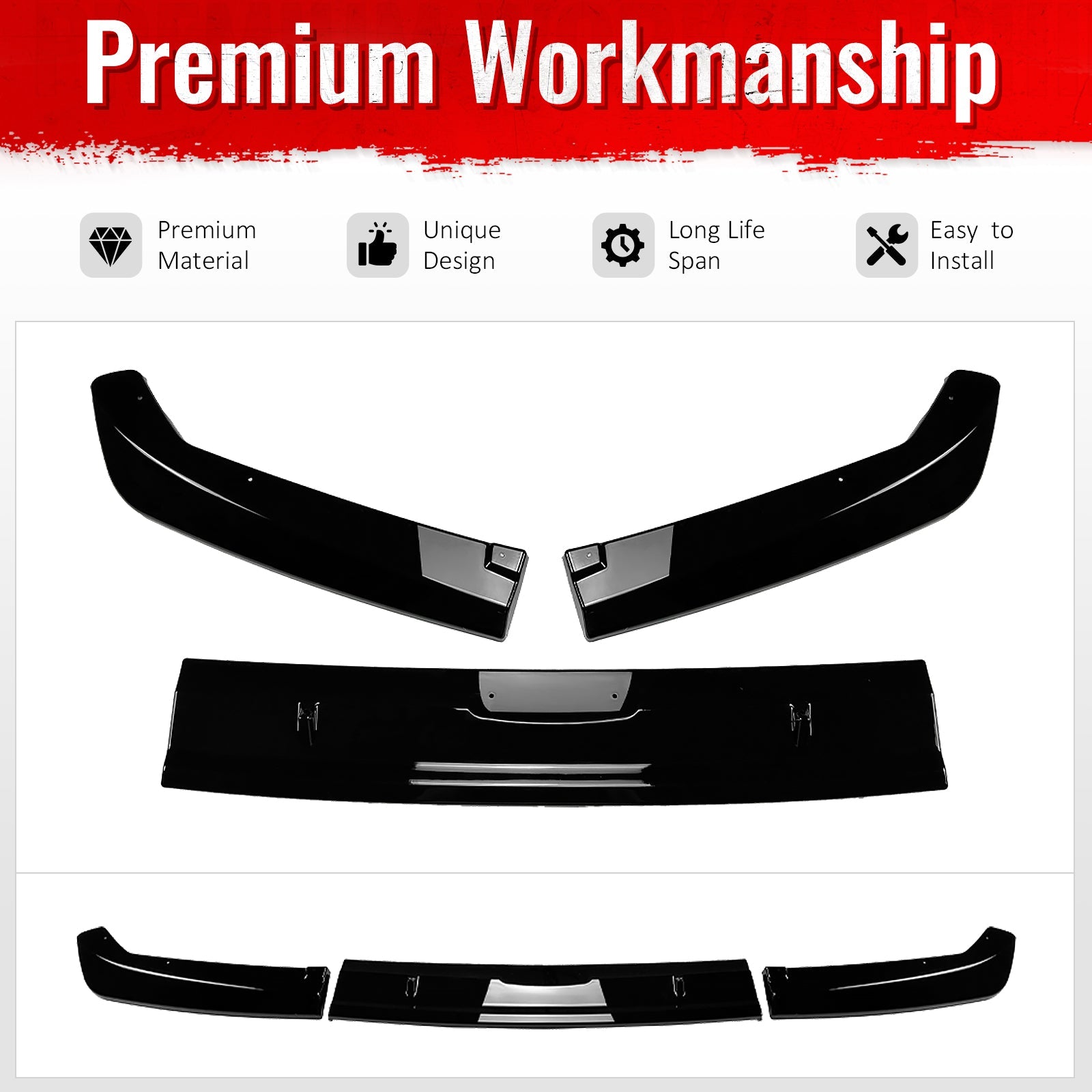 2022-2025 Subaru WRX STI Style Rear Diffuser Lip Gloss Black ABS 3PCS