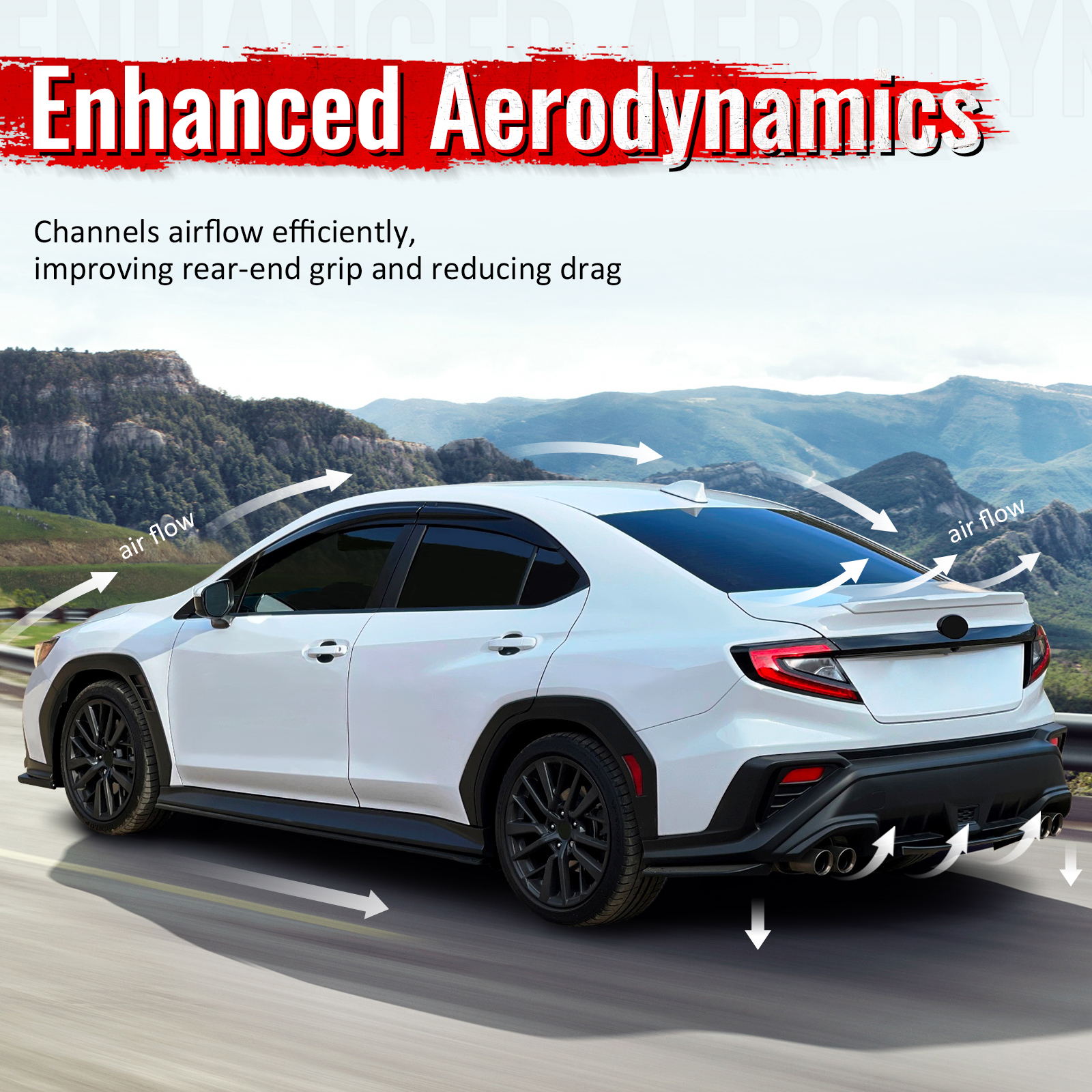 2015-2021 Subaru WRX STI HT Style Rear Diffuser Lip Gloss Black ABS