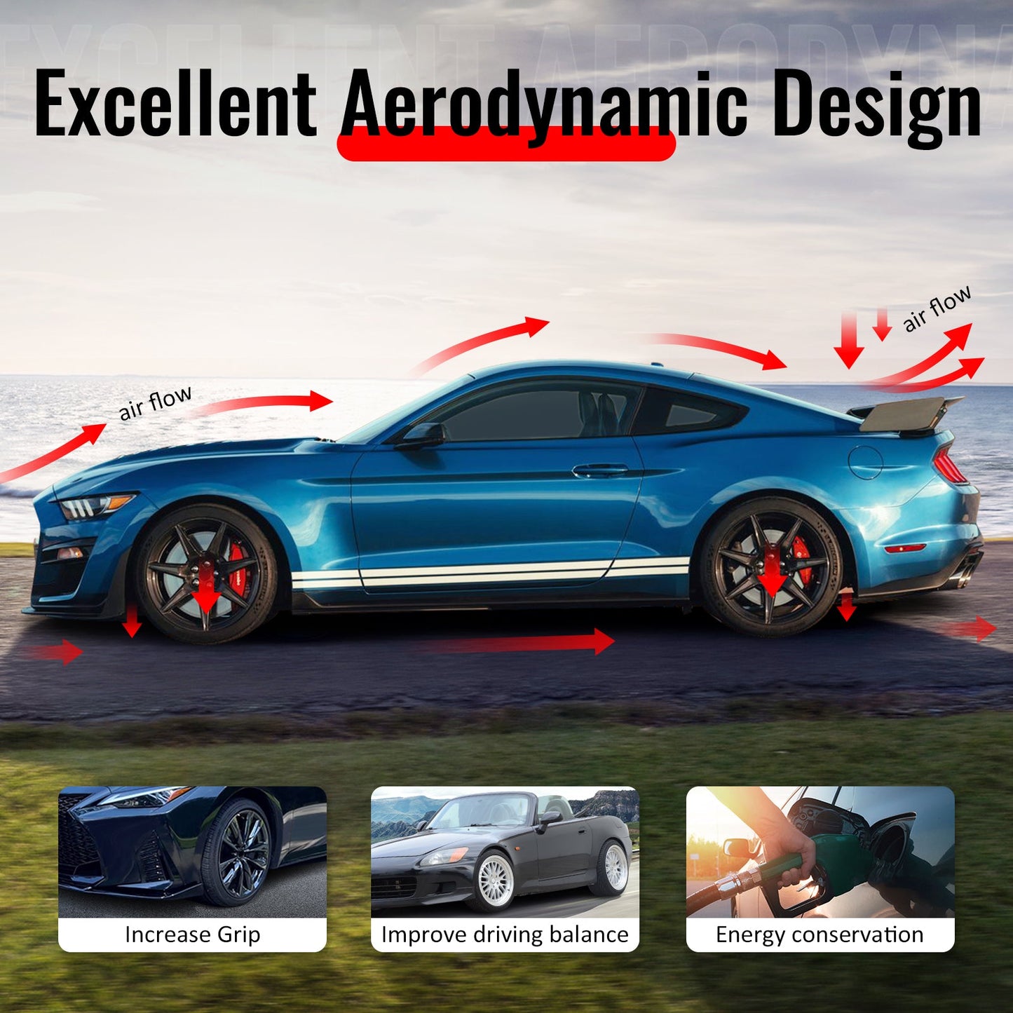 2024-2026 Ford Mustang Ecoboost& GT IKON Style Front Bumper Lip