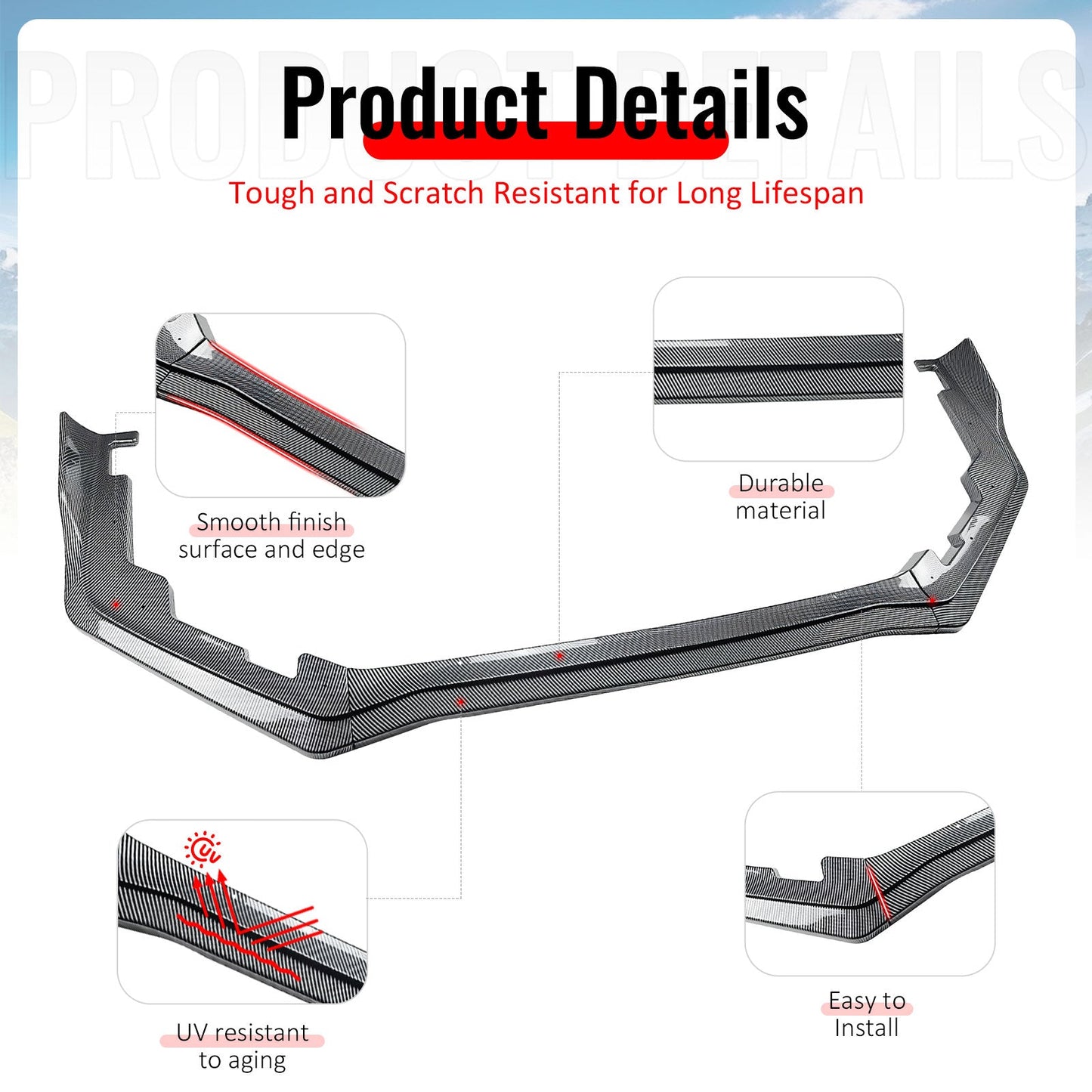 2015-2021 Subaru WRX CS2 Style Carbon Fiber Print Front Bumper Lip PP