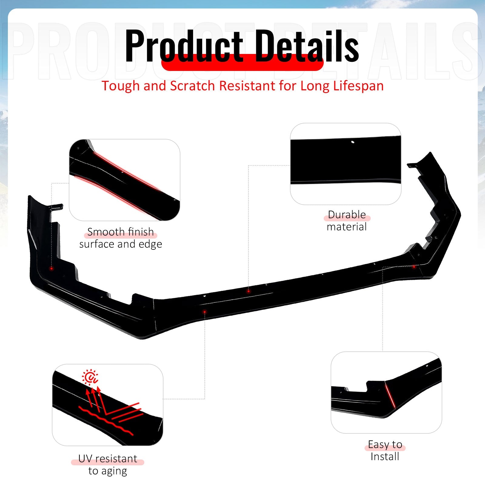 2015-2021 Subaru WRX CS2 Style Gloss Black Front Bumper Lip Spoiler PP