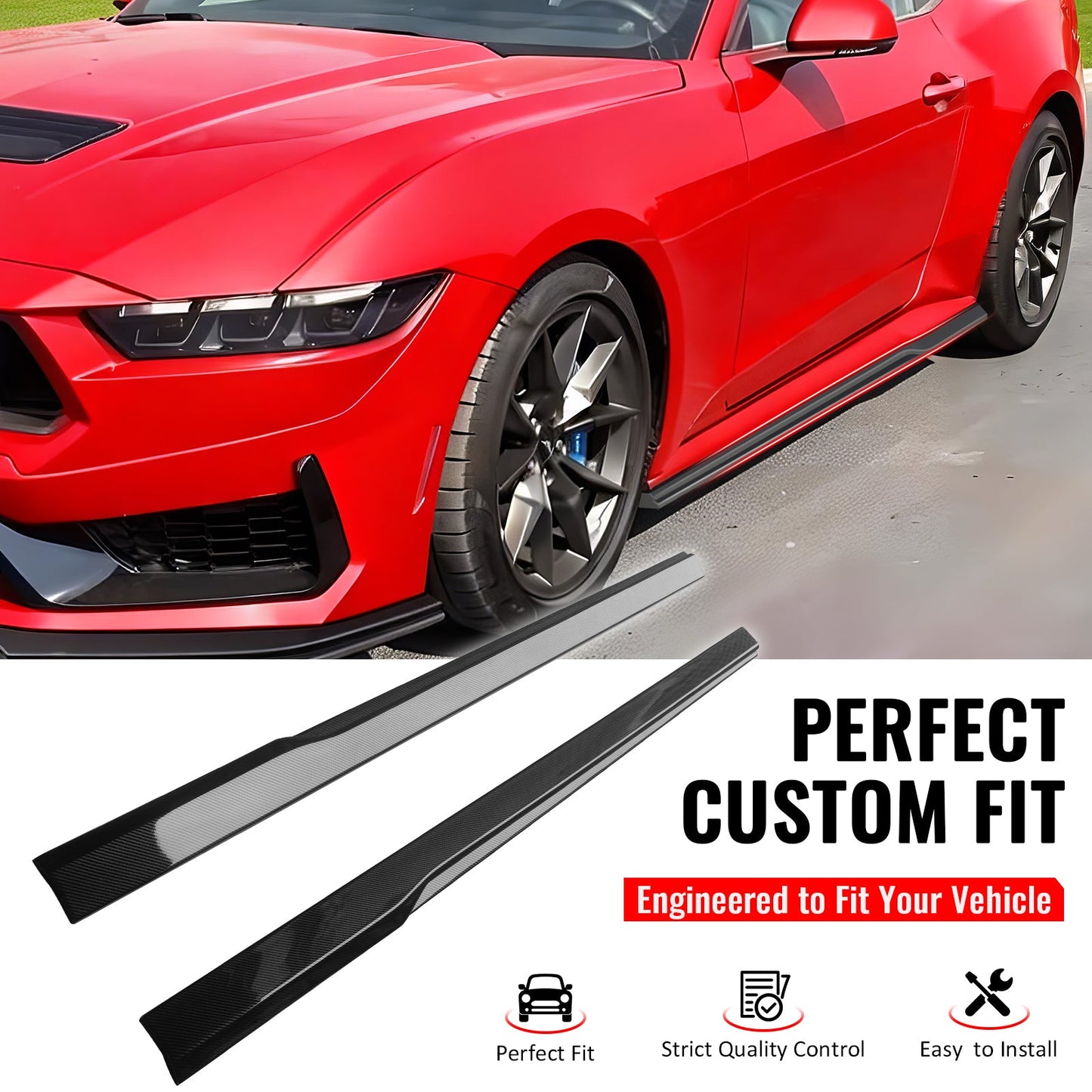 2024-2026 Ford Mustang IKON Style Side Skirts Add on ABS