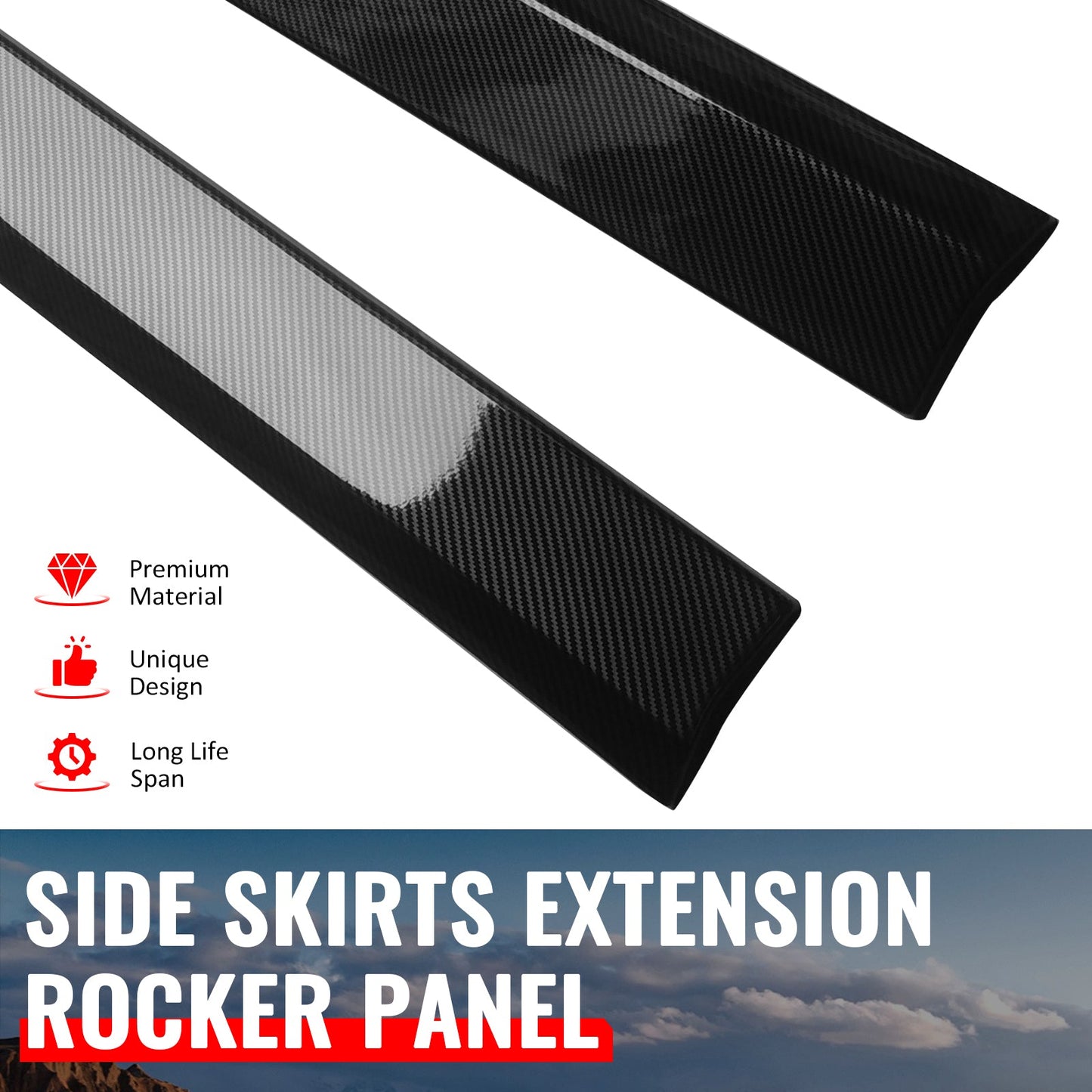 2024-2026 Ford Mustang IKON Style Side Skirts Add on ABS