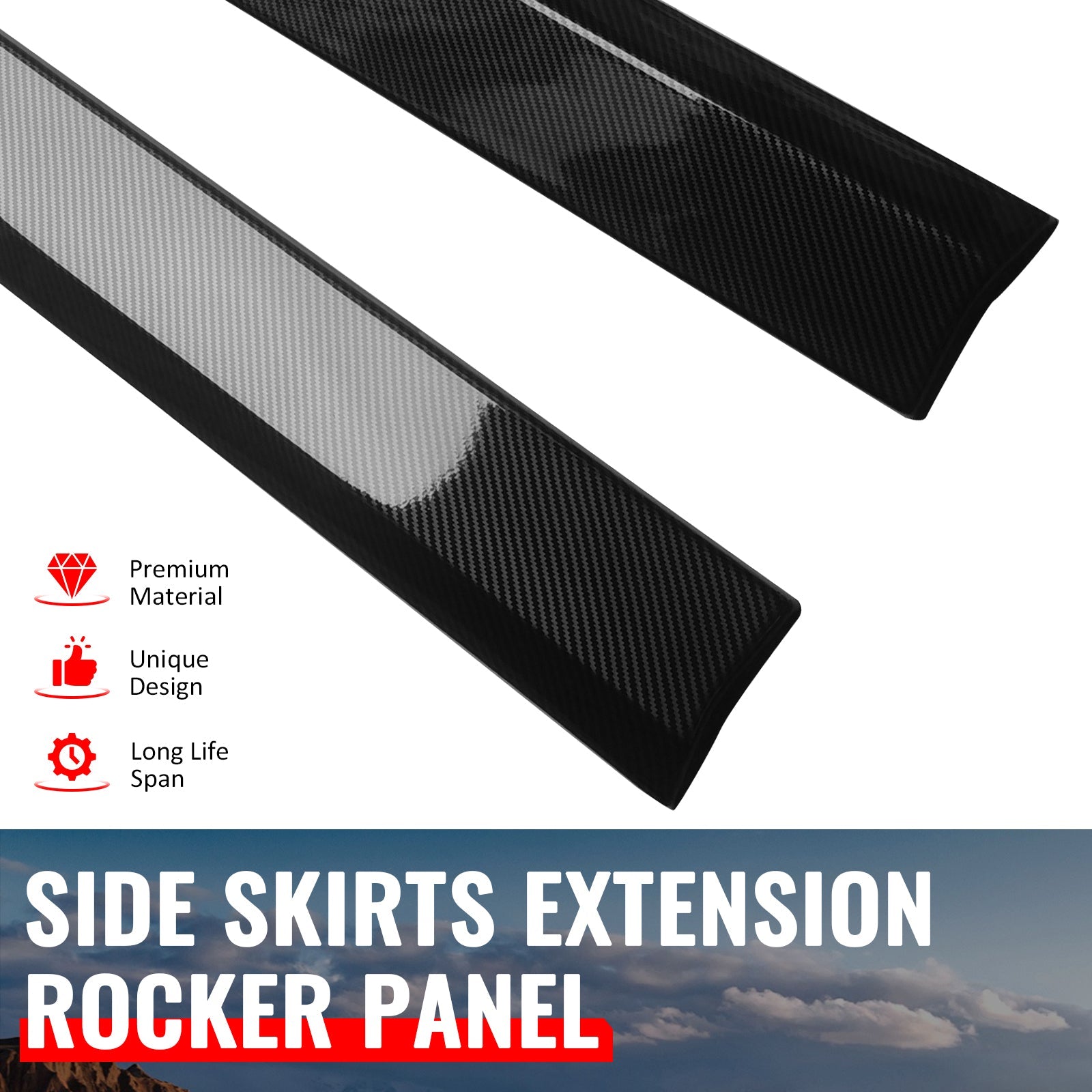 2024-2026 Ford Mustang IKON Style Side Skirts Add on ABS