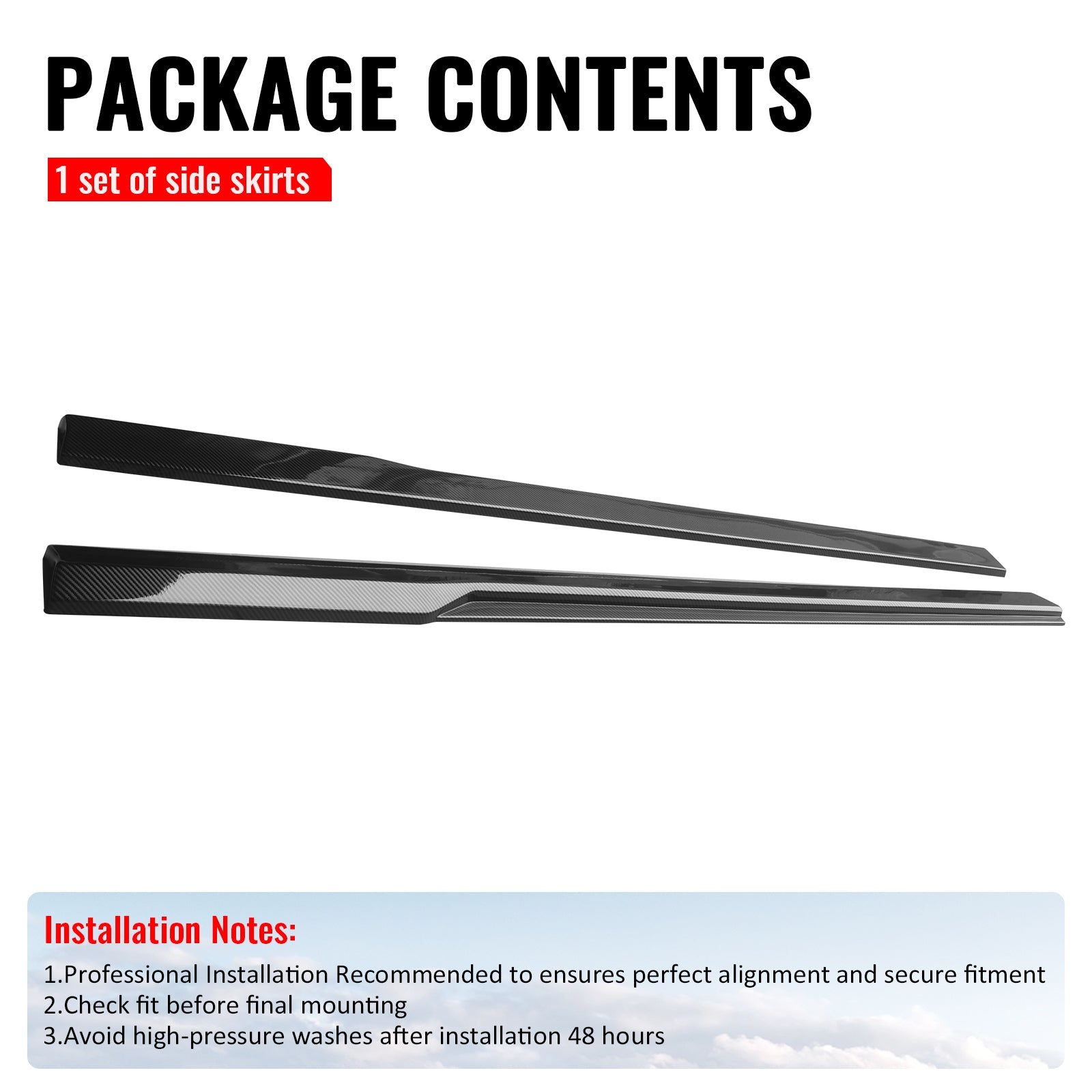 2024-2026 Ford Mustang IKON Style Side Skirts Add on ABS