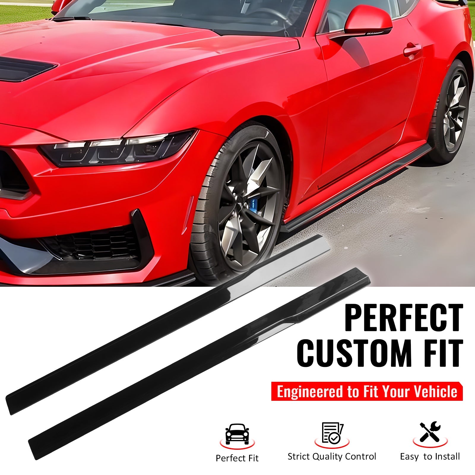 2024-2026 Ford Mustang IKON Style Side Skirts Add on ABS