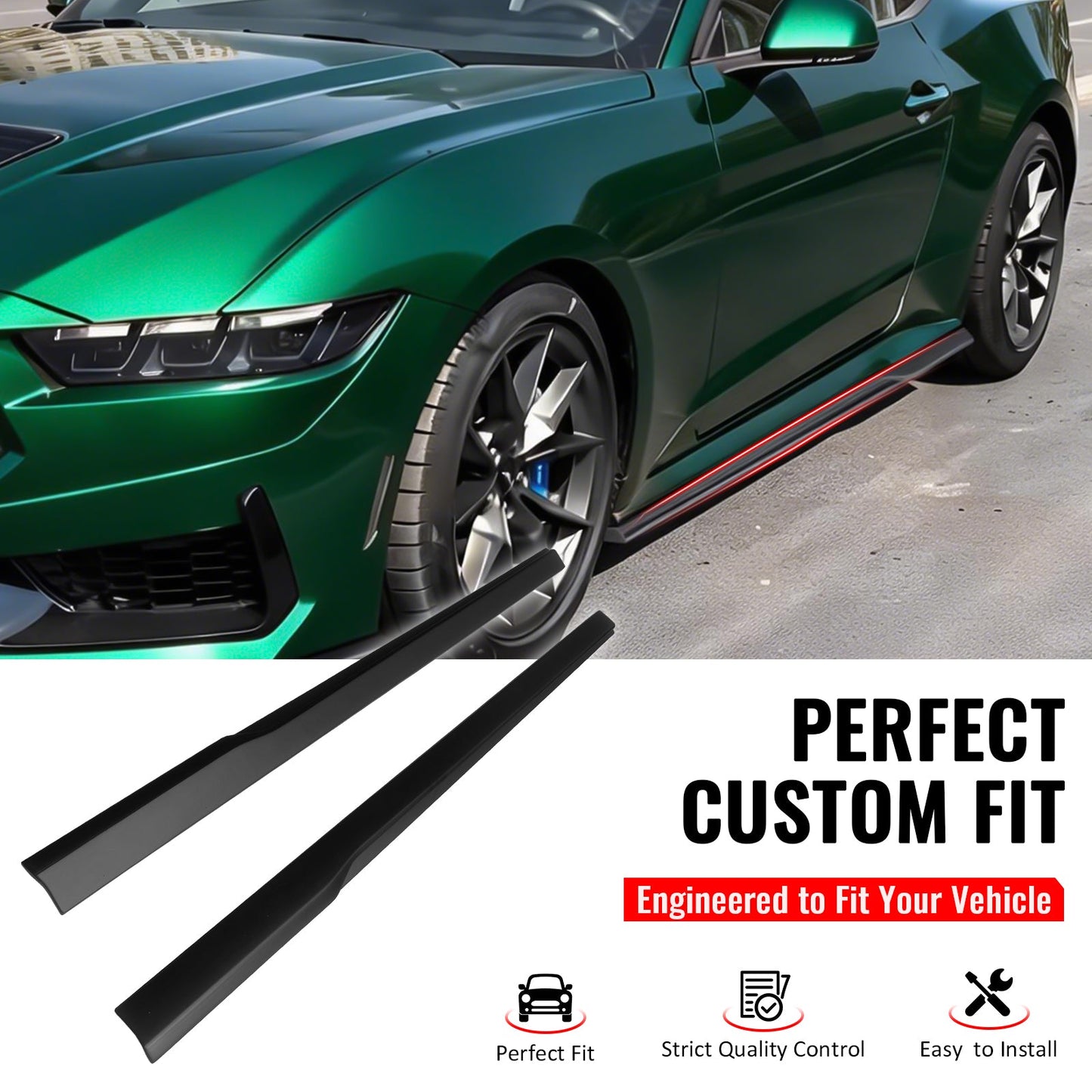 2024-2026 Ford Mustang IKON Style Side Skirts Add on ABS