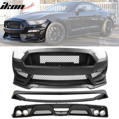 2015-2017 Ford Mustang Front Bumper Rear Diffuser & Dual Trunk Spoiler