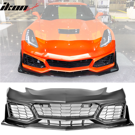 2014-2019 Chevy Corvette C7 ZR1 Style Black Front Bumper + CF Splitter
