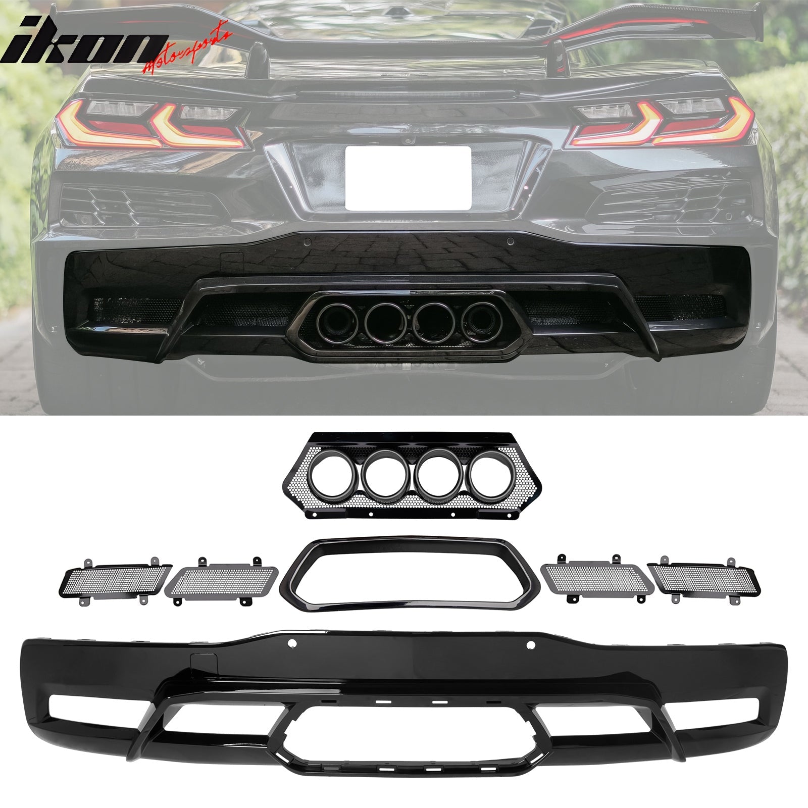 2020-2025 Chevy Corvette C8 Rear Diffuser Lip + Exhaust Muffler Pipe