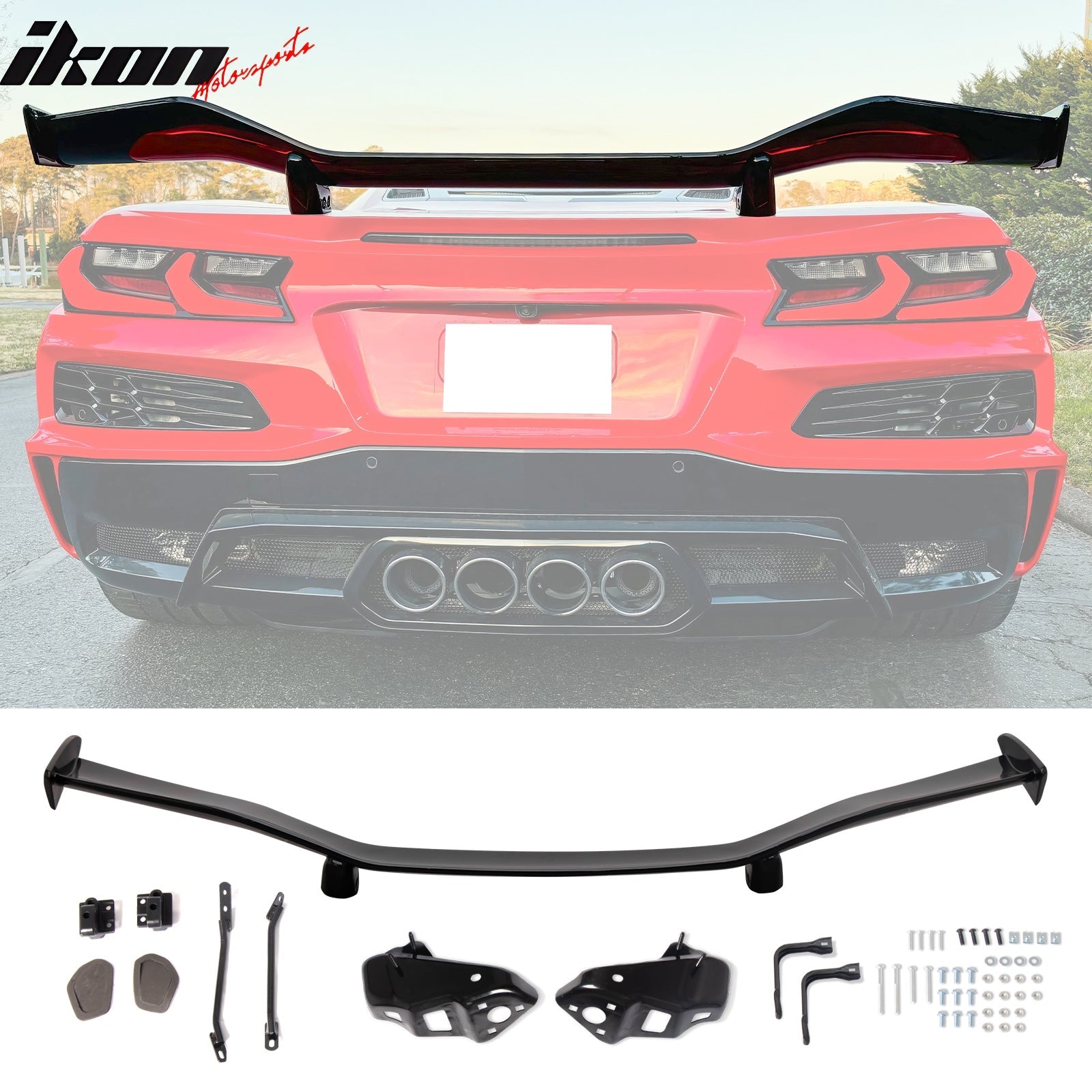 2020-2025 Corvette C8 Front Rear Bumpers Black Exhaust Trunk Spoiler