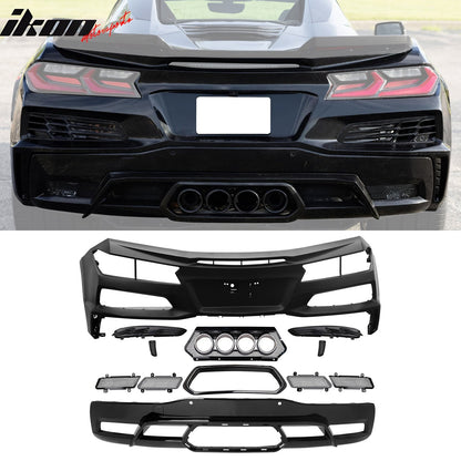 2020-2025 Corvette C8 Front Rear Bumpers Silver Exhaust Trunk Spoiler