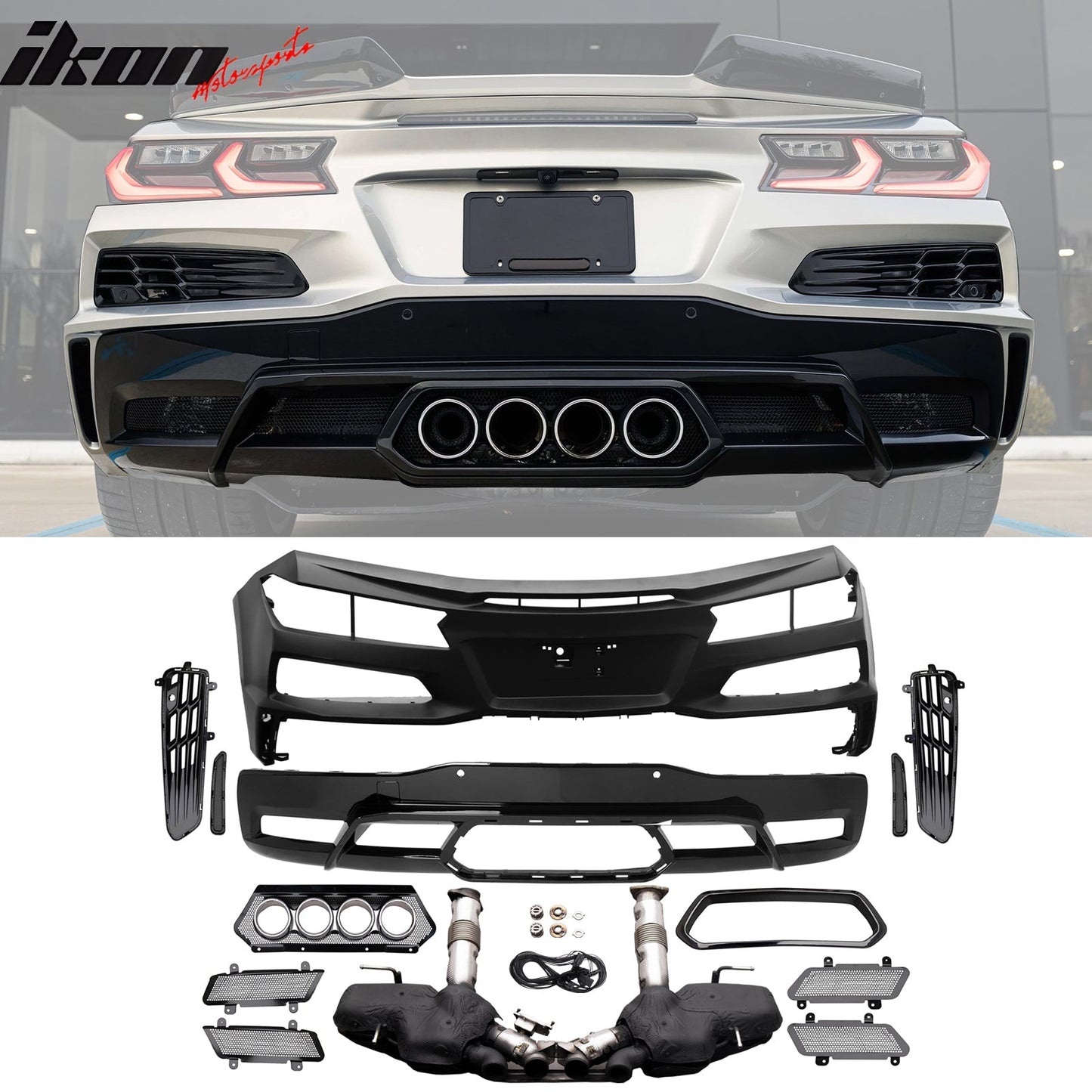 2020-2025 Corvette C8 Front Rear Bumpers Silver Exhaust Trunk Spoiler