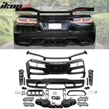 2020-2025 Corvette C8 Front Rear Bumpers Black Exhaust Trunk Spoiler