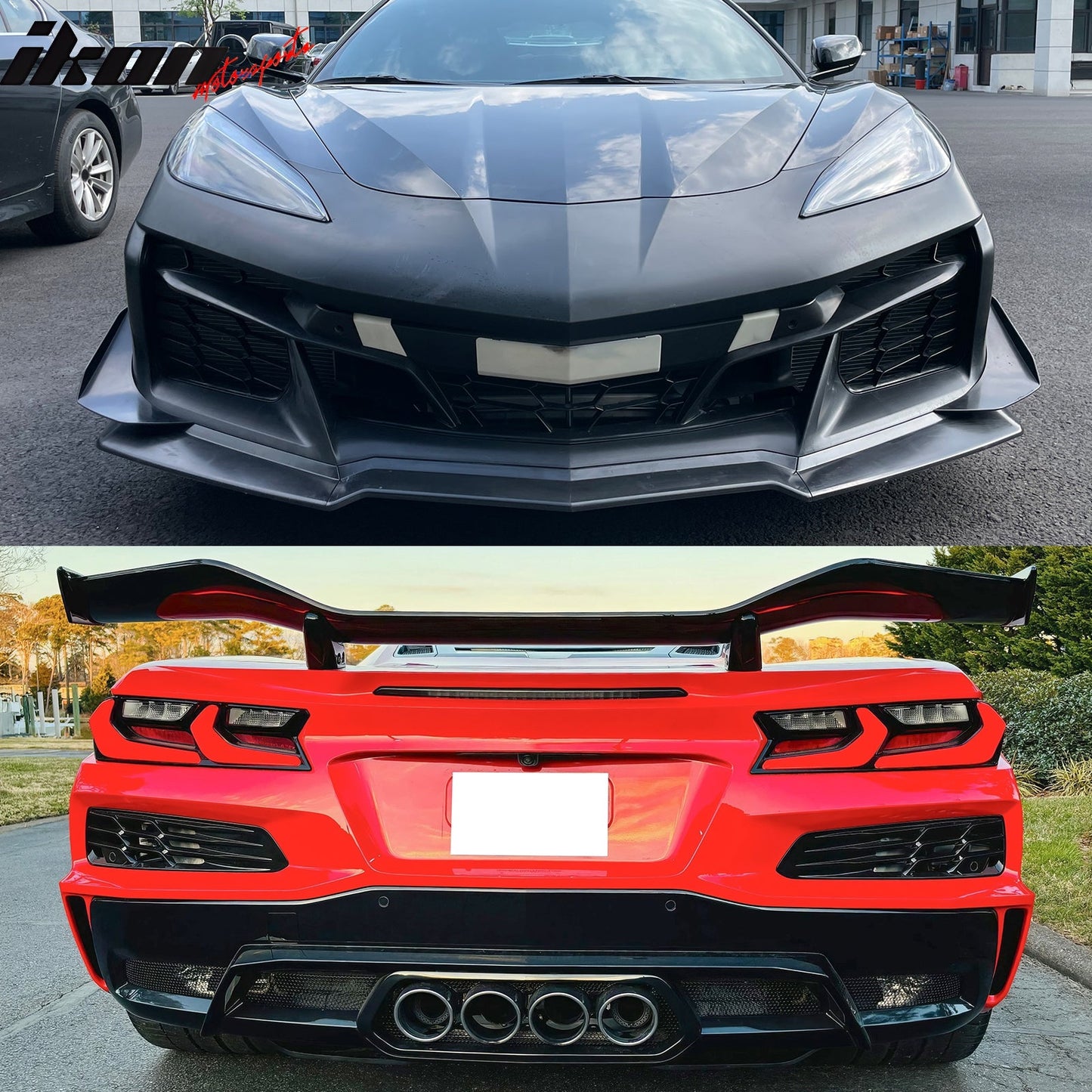 2020-2025 Corvette C8 Front Rear Bumpers Silver Exhaust Trunk Spoiler