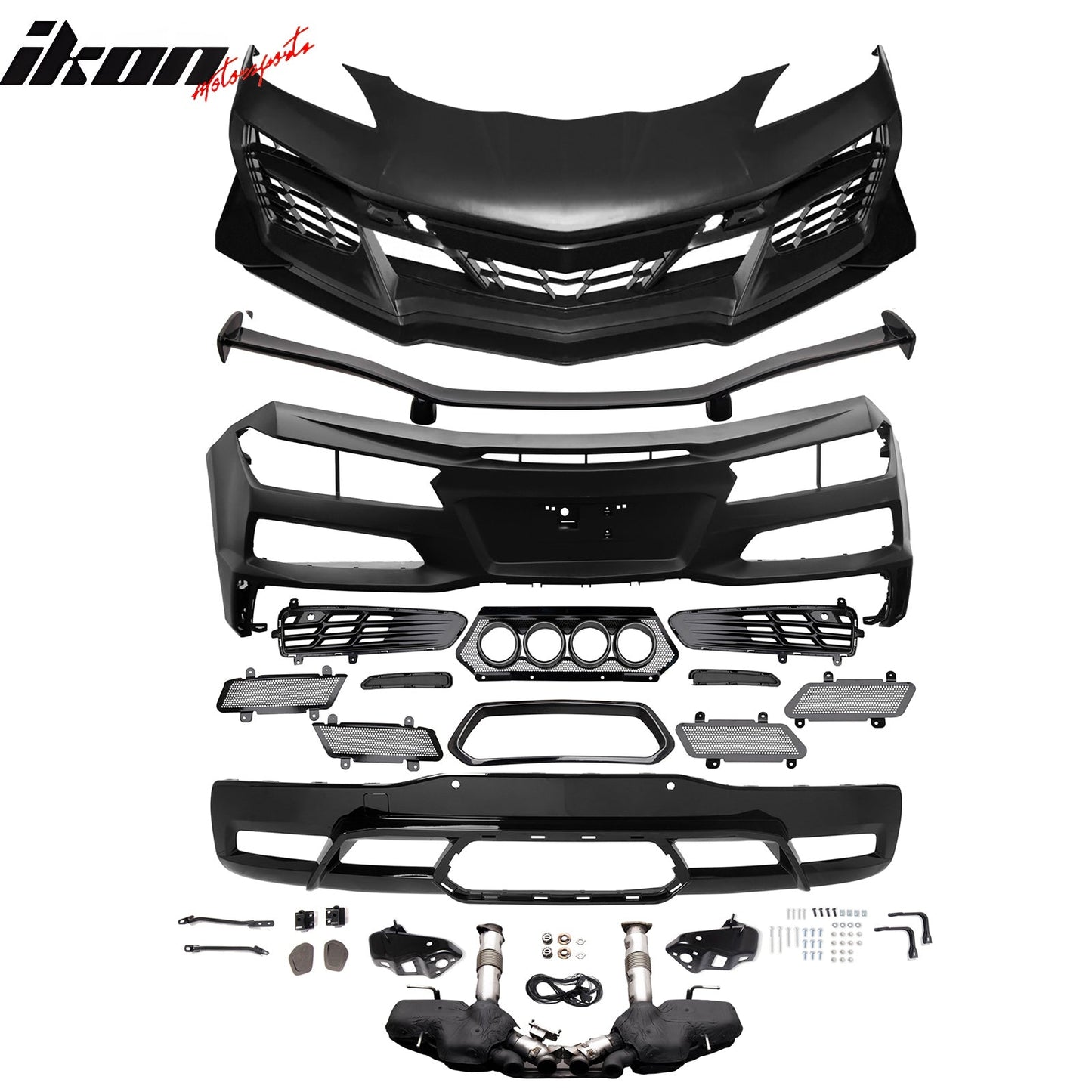 2020-2025 Corvette C8 Front Rear Bumpers Black Exhaust Trunk Spoiler