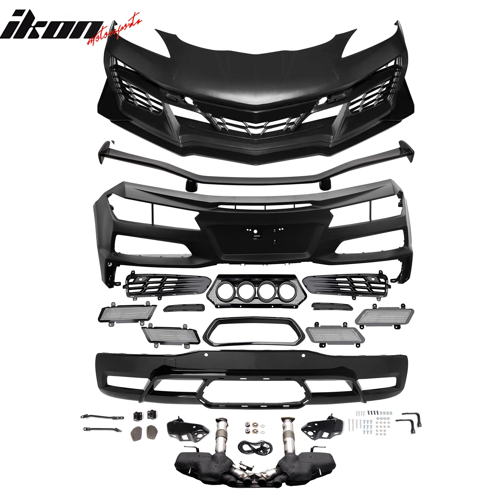 2020-2025 Corvette C8 Front Rear Bumpers Black Exhaust Trunk Spoiler