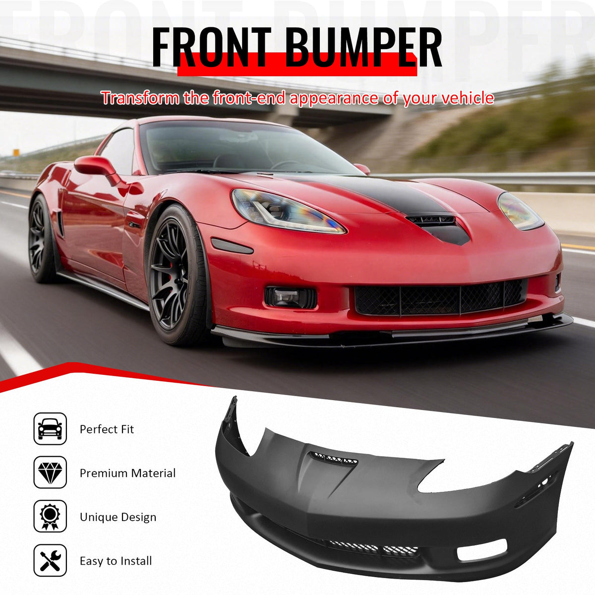 06-13 Chevrolet Corvette C6 Front Bumper Cover Z06 Style Conversion