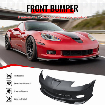 06-13 Chevy Corvette Z06 Style Front Bumper Cover w/ Gloss Black Lip