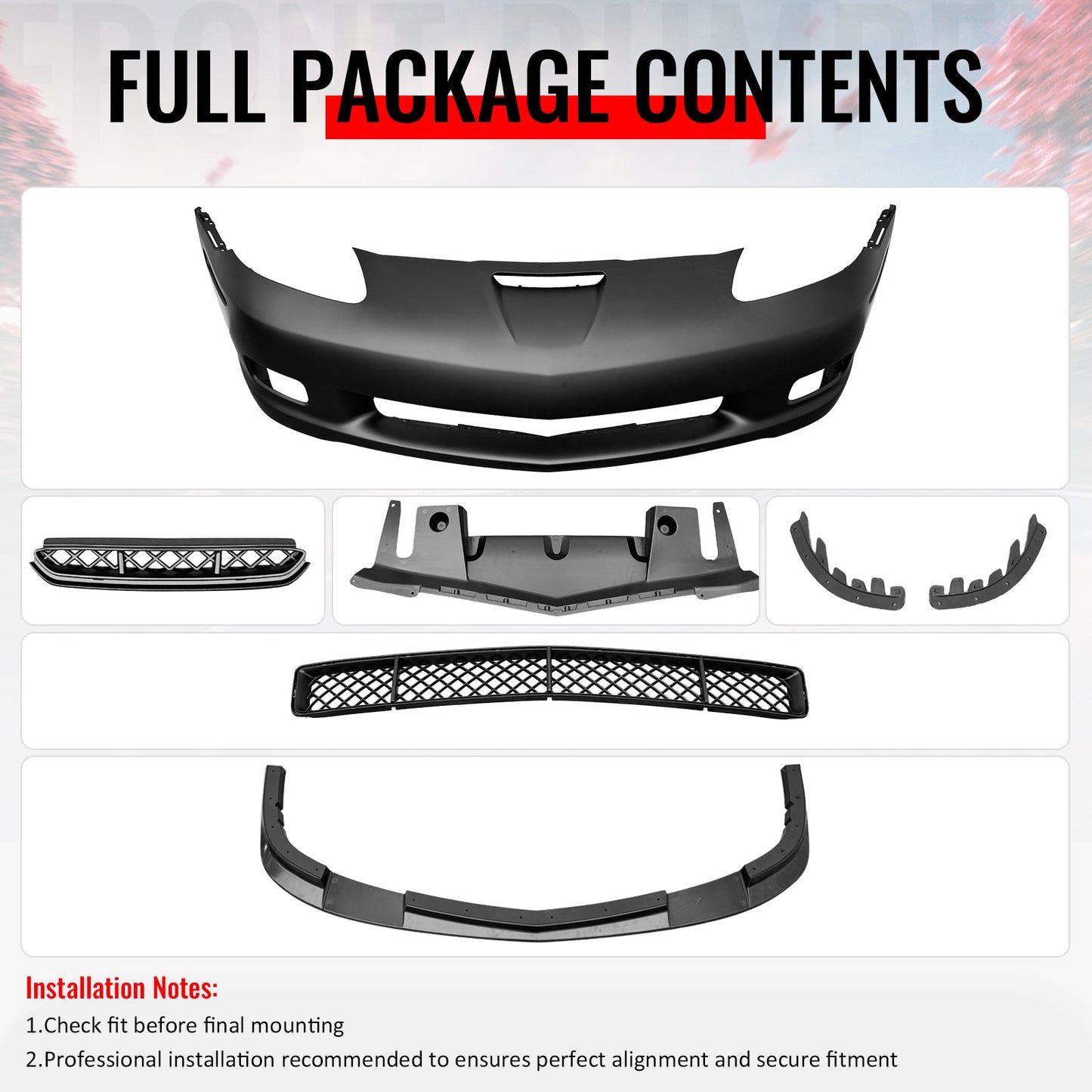 06-13 Chevy Corvette Z06 Style Front Bumper Cover w/ Gloss Black Lip