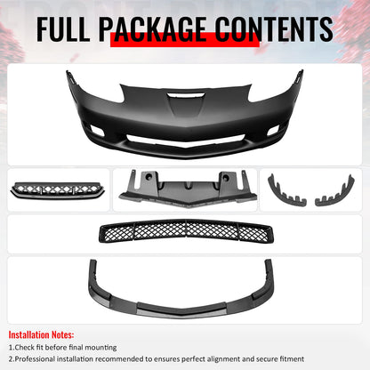06-13 Chevy Corvette Z06 Style Front Bumper Cover w/ Gloss Black Lip