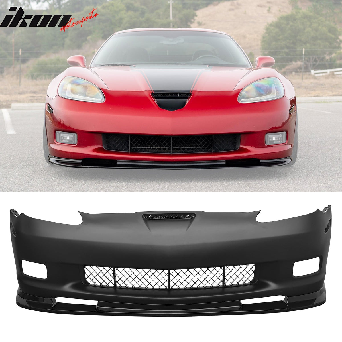 06-13 Chevy Corvette Z06 Style Front Bumper Cover w/ Gloss Black Lip