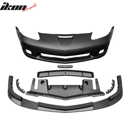06-13 Chevy Corvette Z06 Style Front Bumper Cover w/ Gloss Black Lip
