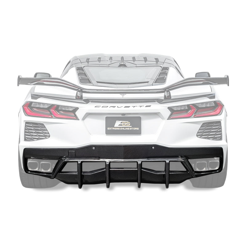 2020-Up Corvette C8 DRY CARBON FIBER Rear Bumper Diffuser Quad Exit