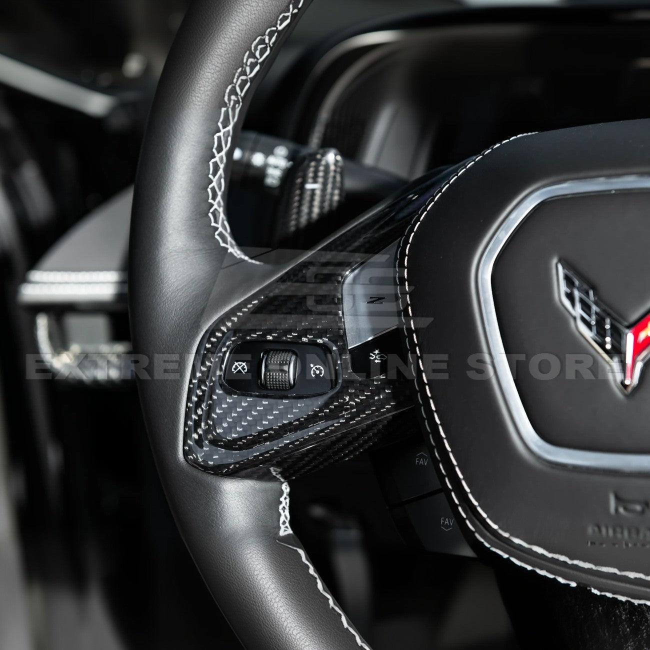 Corvette C8 DRY CARBON FIBER Steering Wheel Trim Cover w/ Collison Button