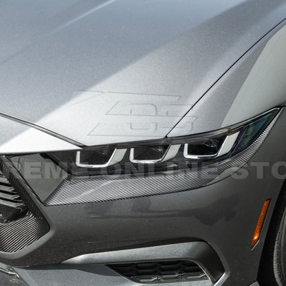 2024-Up Ford Mustang DRY CARBON FIBER Headlight Eyebrow Trim Cover Pair