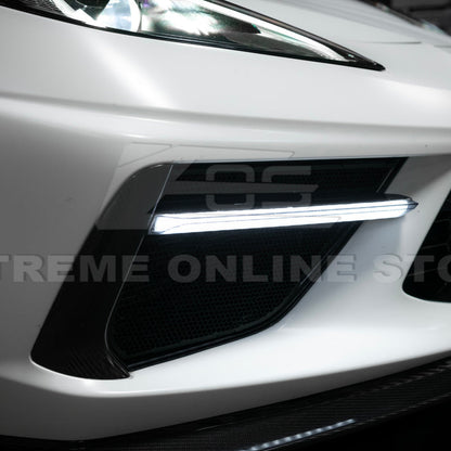 2020-Up Corvette C8 DRY CARBON FIBER Sequential LED DRL Light Bar Bezel Insert