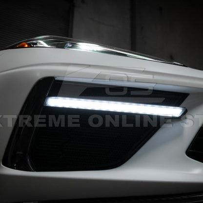 2020-Up Corvette C8 DRY CARBON FIBER Sequential LED DRL Light Bar Bezel Insert