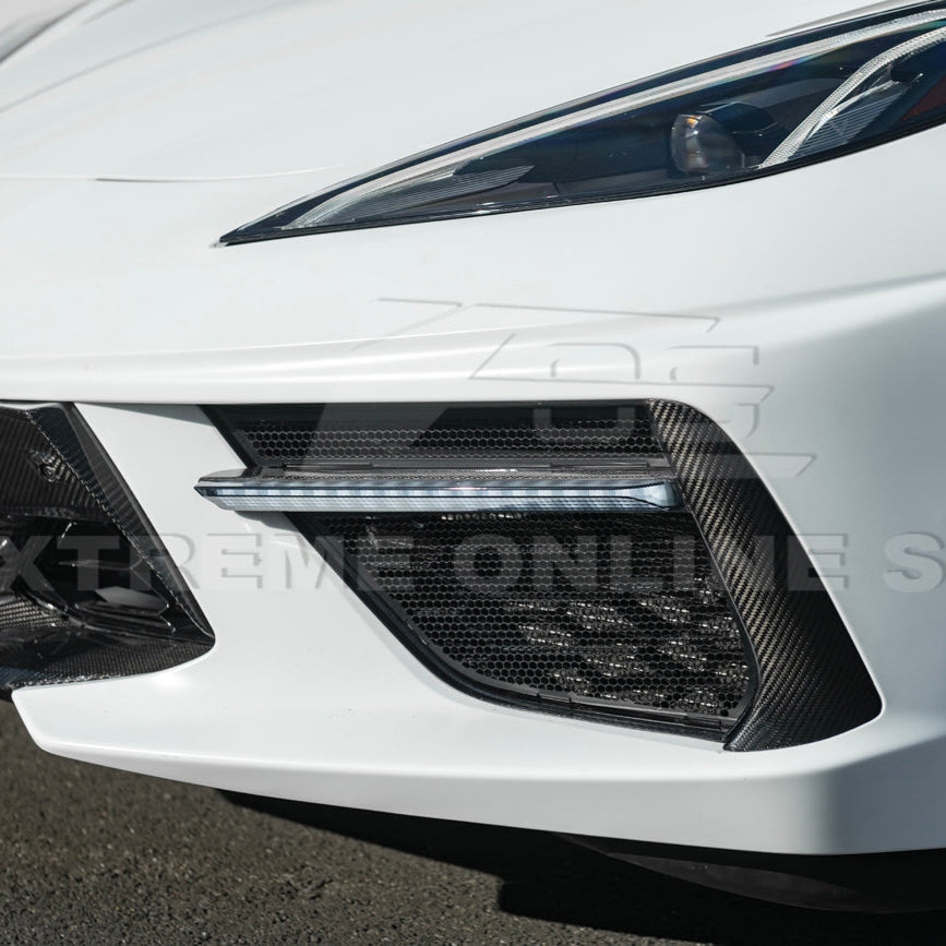 2020-Up Corvette C8 DRY CARBON FIBER Sequential LED DRL Light Bar Bezel Insert